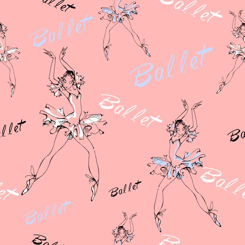 Seamless pattern. Ballet. Dancing ballerinas. Inscription. Vector illustration.