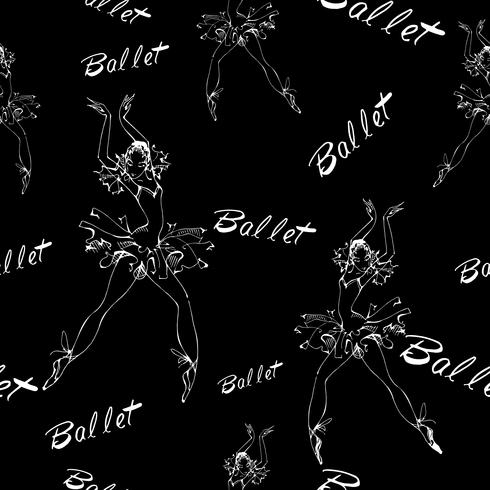 Seamless pattern. Ballet. Dancing ballerinas. Inscription. Vector illustration.