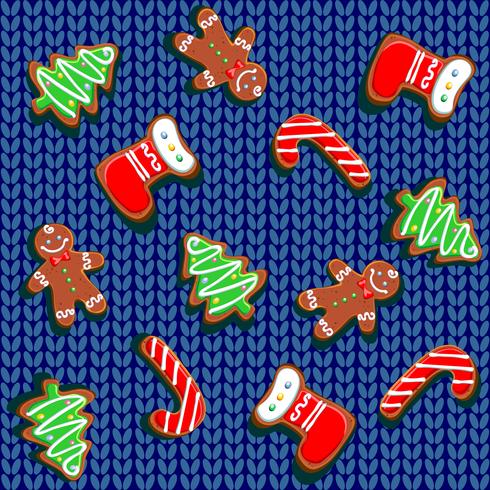 088a.epsKnitted fabric with gingerbread and snowflakes. Seamless pattern. Vector. vector