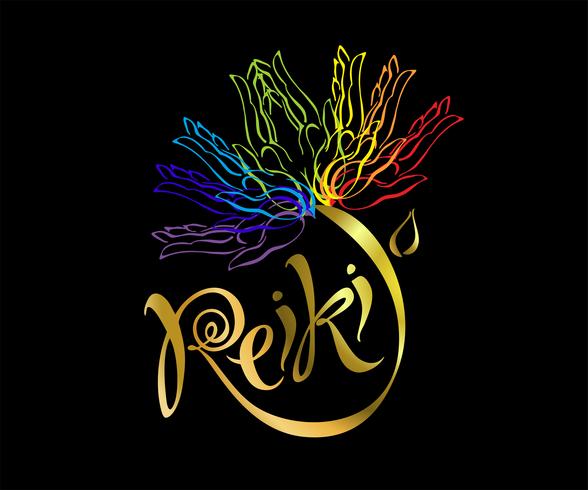 Reiki energy. Logotype. Healing energy. Flower of the rainbow from the palms of man. Alternative medicine. Spiritual practice. Vector. vector