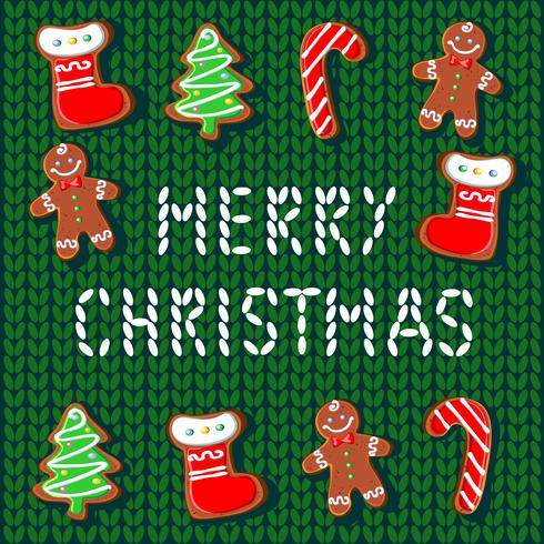 Knitted fabric with gingerbread and snowflakes. Seamless pattern. Vector. vector