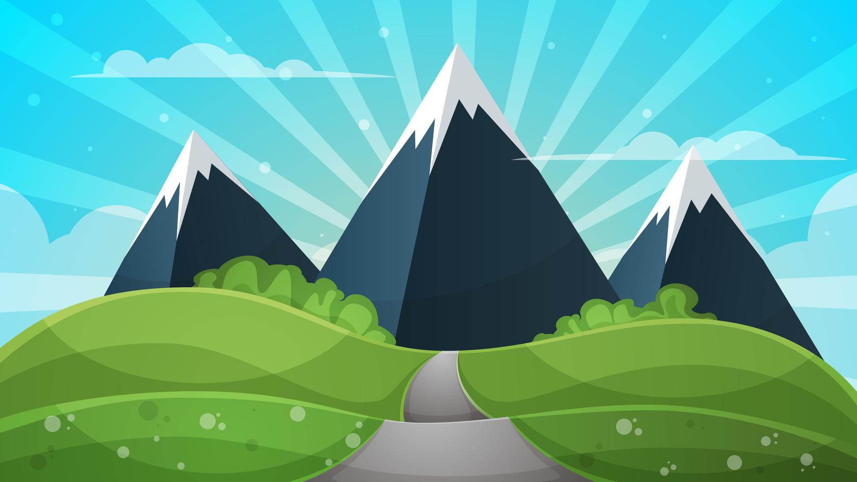 Paisaje de dibujos animados - ilustración abstracta. Sol, rayo