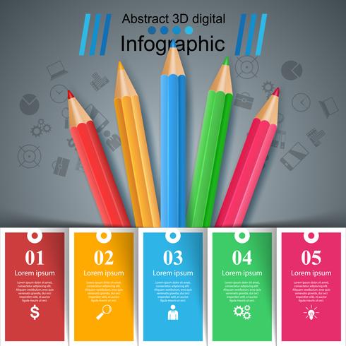 Infografía de educación. Cinco artículos de infografía empresarial. vector