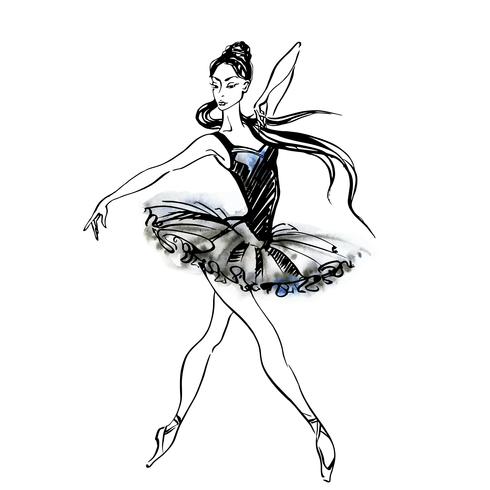 ballerina ballet dancing girl on pointe shoes watercolor vector illustration