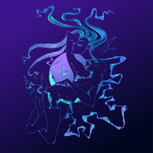 Fantasy girl. Space fairy. Cosmos. Planet. Mystical plot . Graphics. Vector. vector