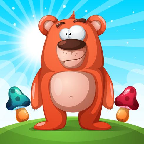 Cute, funny bear character - landscape illustration vector