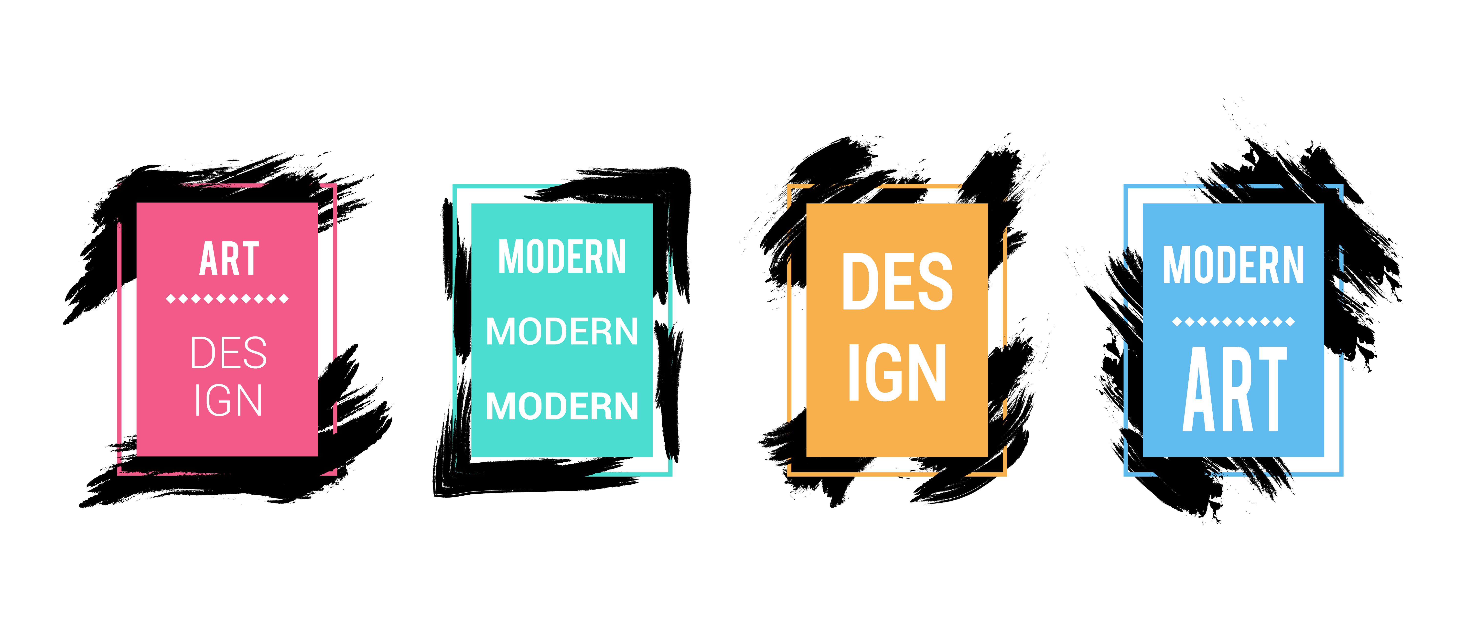 Vector Set Of Color Frames With Black Brush Strokes For Text