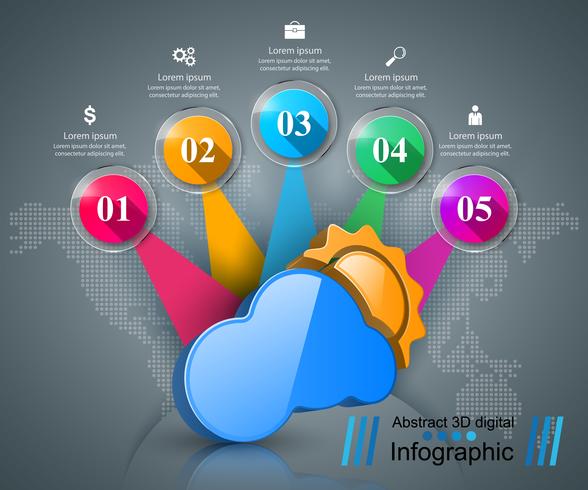 Infografía de negocios. Sol, clima, icono de la nube. vector