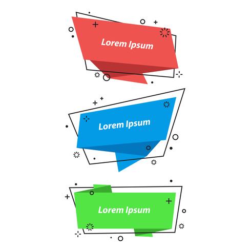 Burbujas geométricas del discurso, pancartas, pegatinas en estilo origami vector