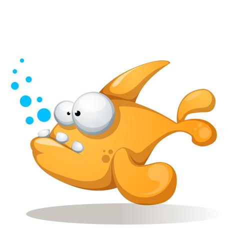 Crazy, funny, cute fish - cartoon character illustration. vector