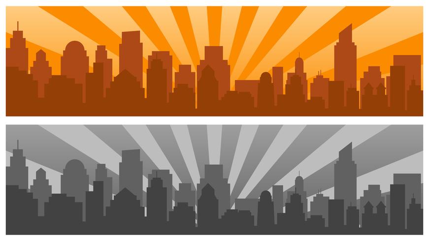 Sunrise and modern silhouette city in Pop art style,two colors vector