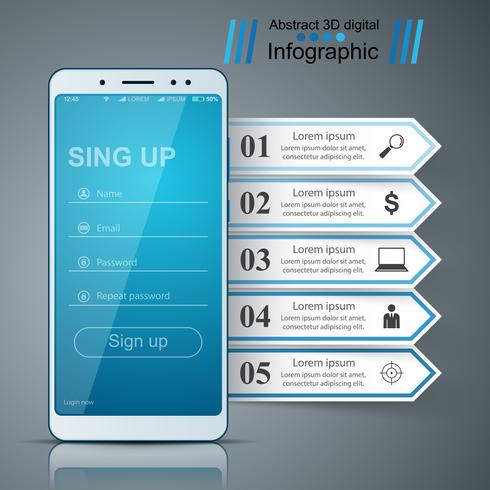 Gadget digital, icono de la tableta de teléfono inteligente. Infografía de negocios. vector