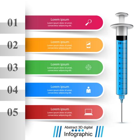 Salud, icono de jeringa. Infografía médica 3D. vector