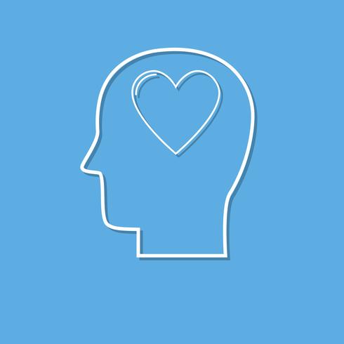 Human head with heart icon ,love symbol cut from white paper vector