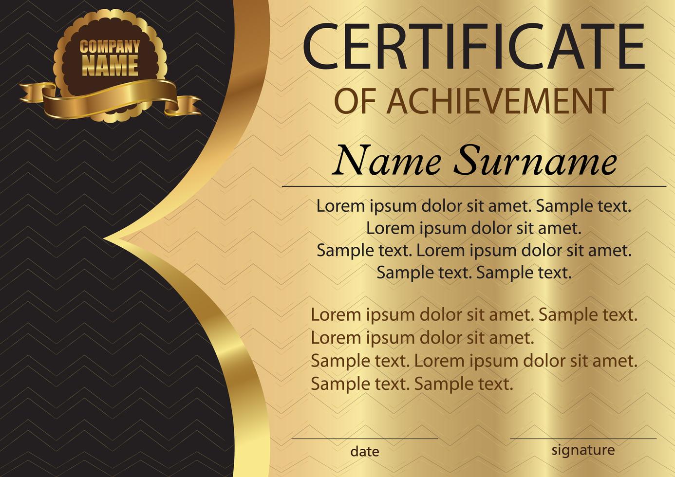 Certificate Or Diploma Template On A Gold Background Award Winner