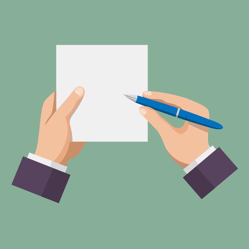 Hand with pen writing on paper vector