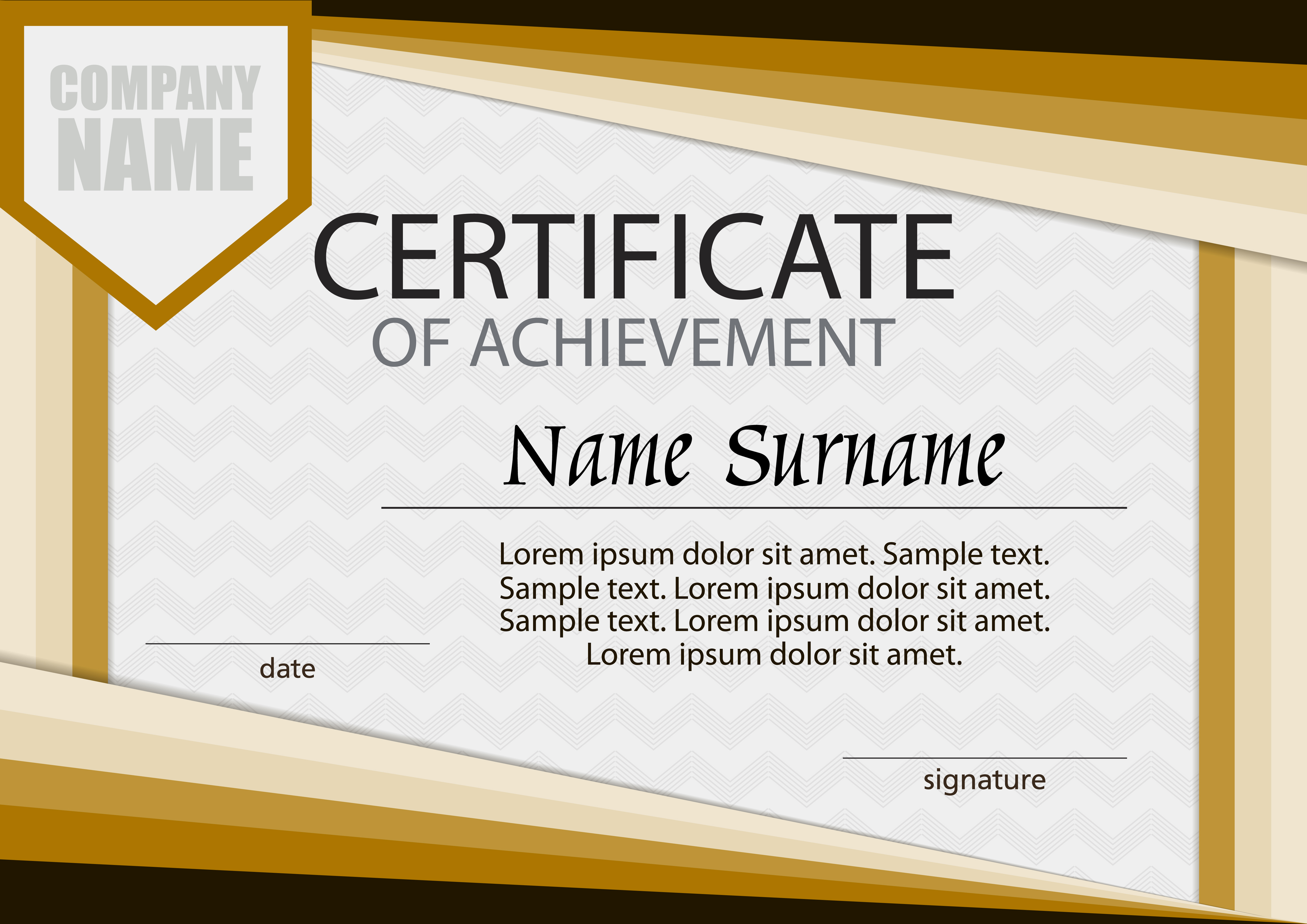 Certificate Of Achievement Template Horizontal Winning The