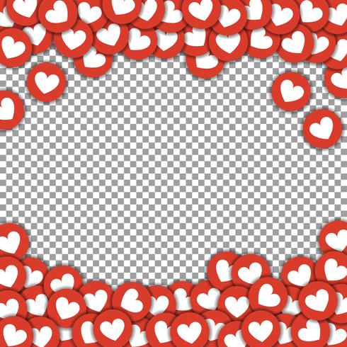 Like icons border,frame with scattered stickers cut paper hearts vector