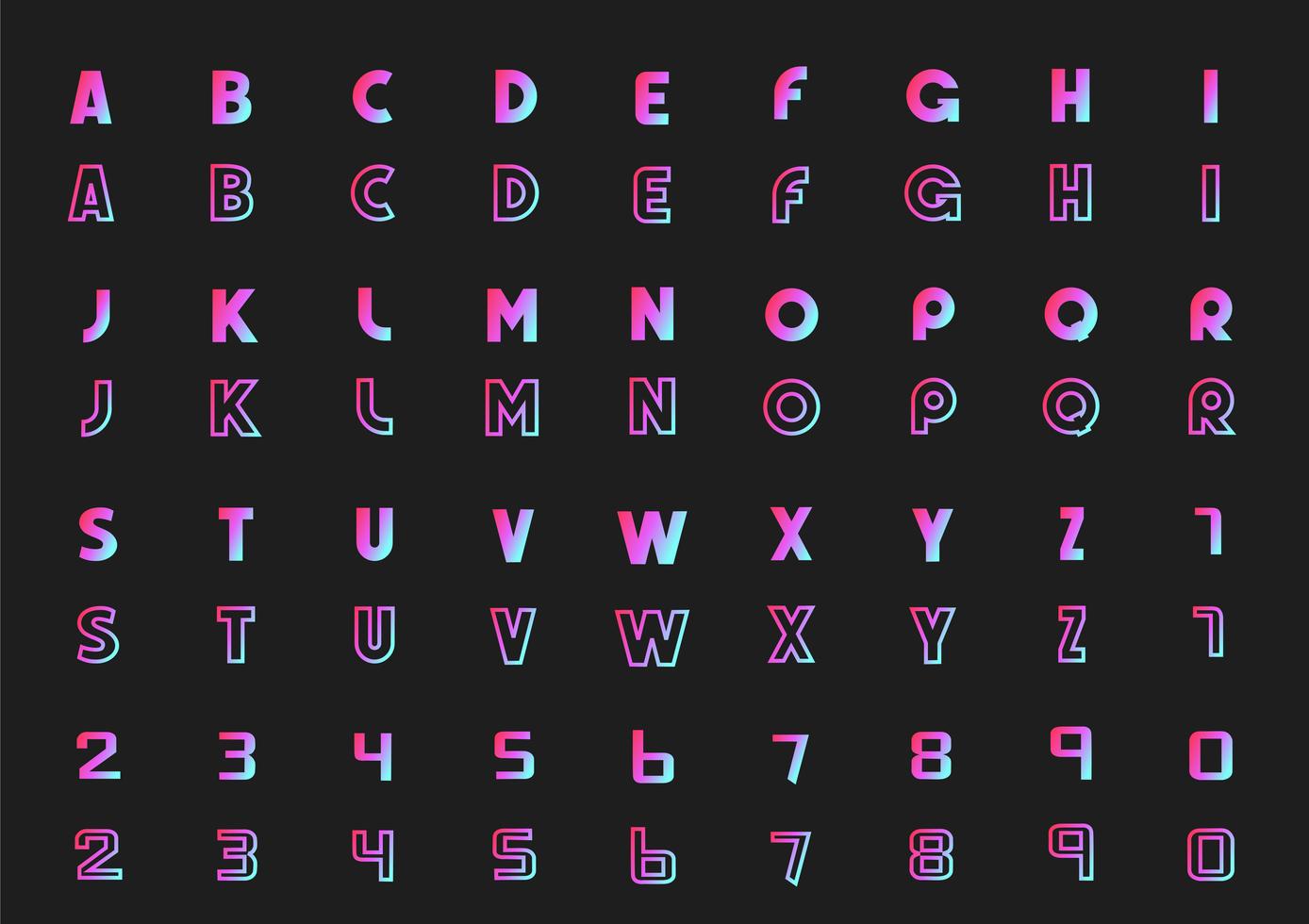 Vector Set Of Letters Of The Alphabet And Numbers Neon Style 625626 Vector Art At Vecteezy