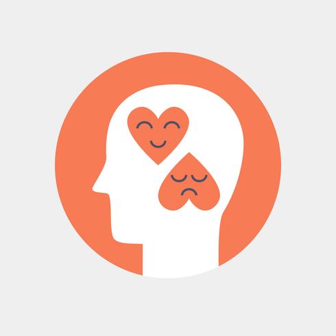 Cabeza humana con corazones, emociones icono concepto plano estilo vector