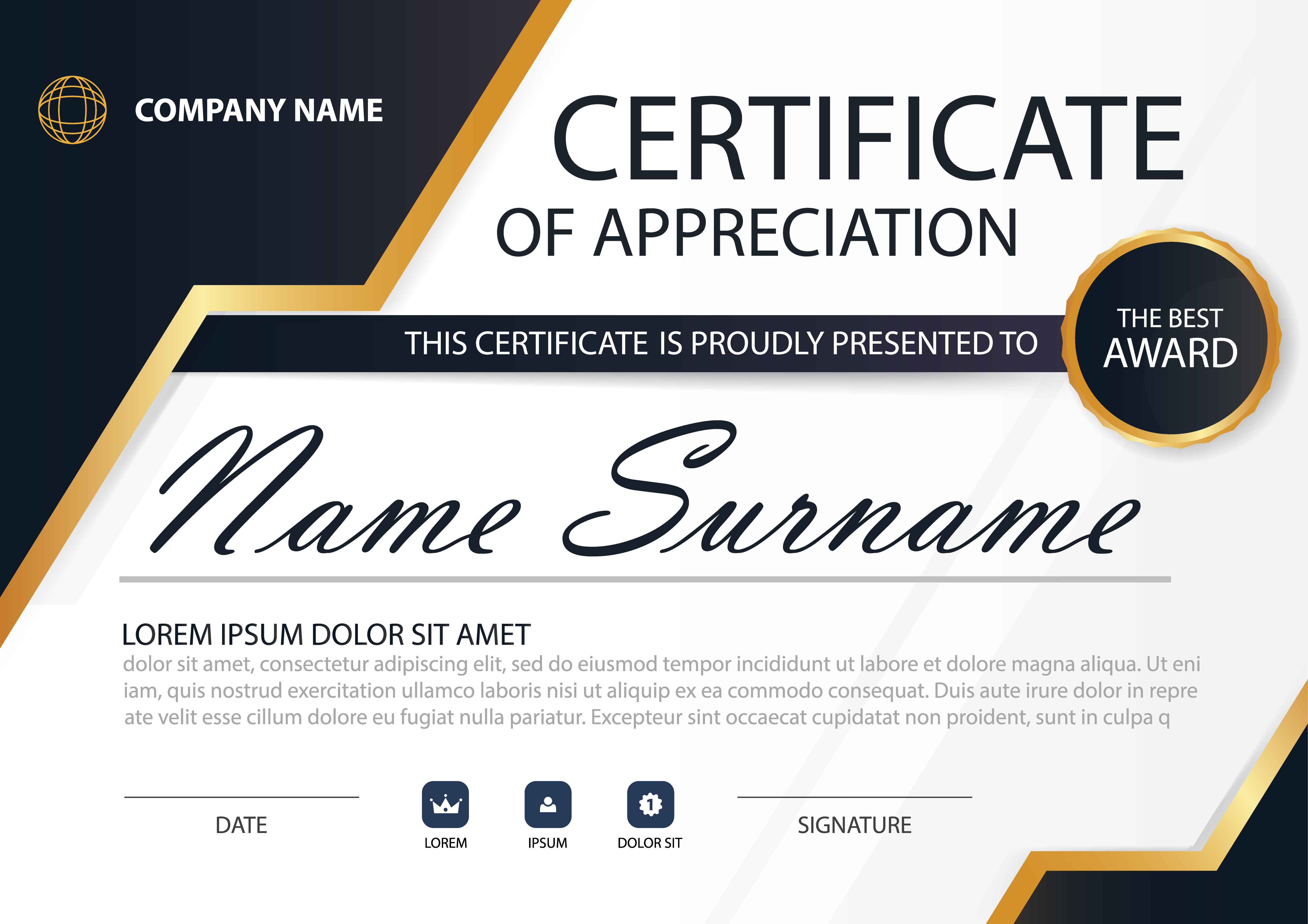 Gold Elegance horizontal certificate with Vector illustration ,white