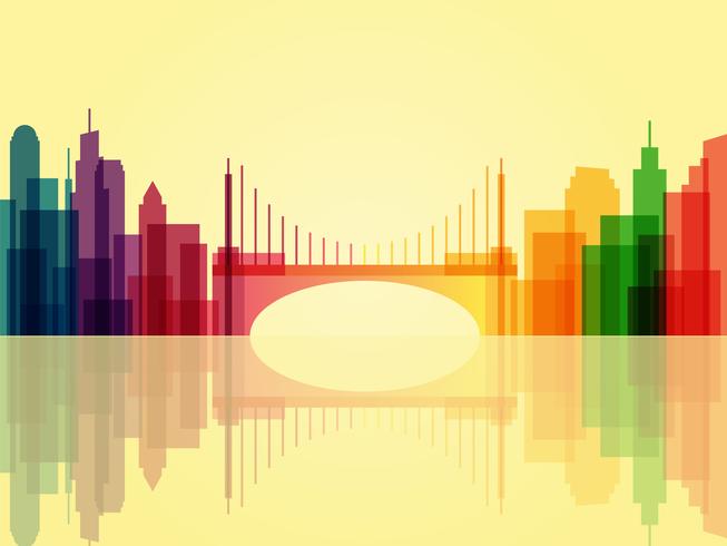 Stylish transparent cityscape background with bridge and reflection vector