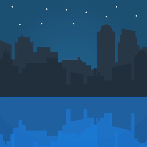 Ilustración de vector de ciudad de noche en diseño de estilo plano