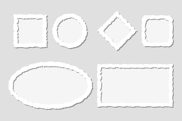 Set of white torn paper frames with shadows,different shapes vector