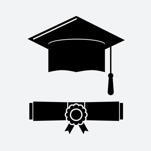 Black graduation cap and graduation certificate web icon vector