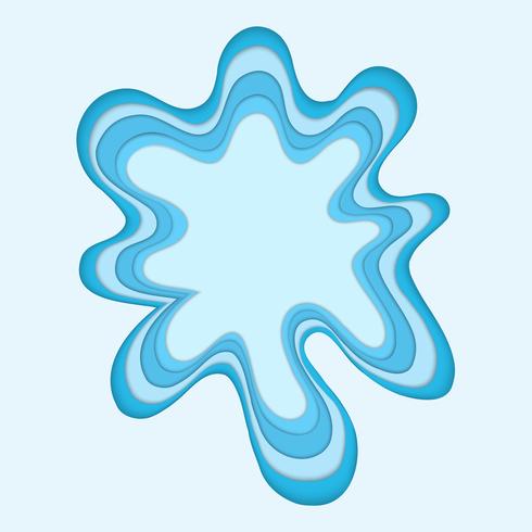 Modern 3D paper cut art design template with cartoon abstract blue waves vector