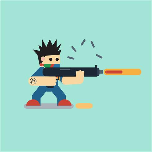 Flat cartoon character with weapon vector