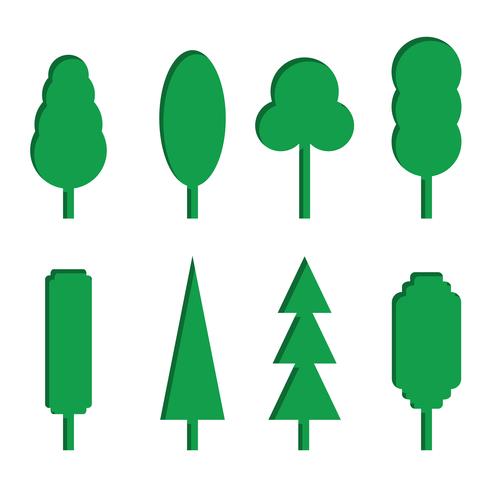 Vector conjunto de iconos de árbol de papel verde