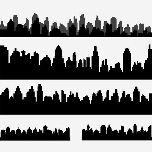 Vector set of black different horizontal cityscape