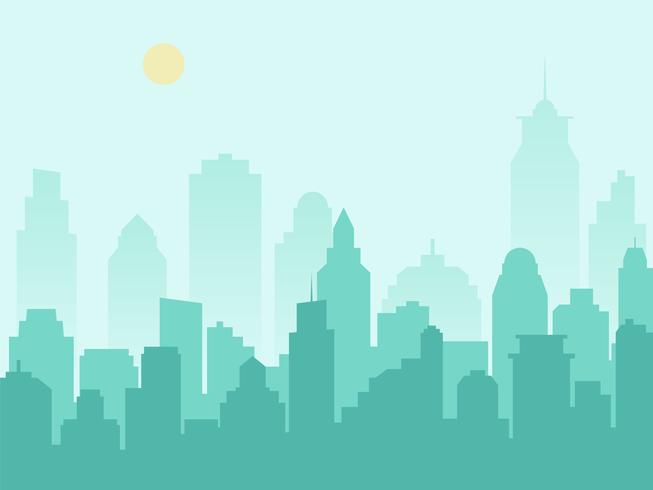 City silhouette cityscape and morning mist vector