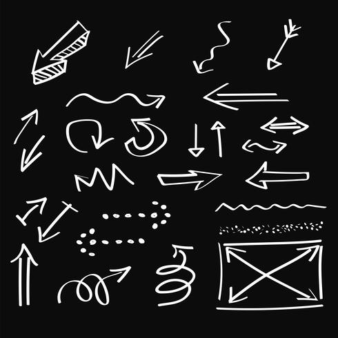 Arrows , artistic hand drawn, chalk style, vector set