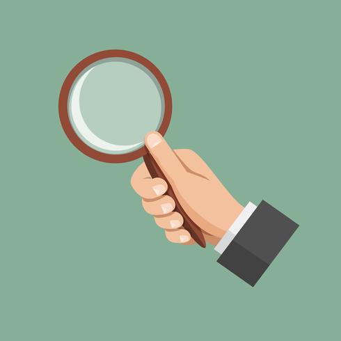 Hand holding a magnifying glass retro colors vector