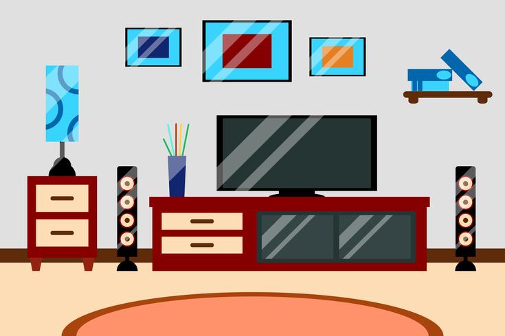 Plano creativo de diseño moderno, sala de estar, área de trabajo con TV y muebles. vector