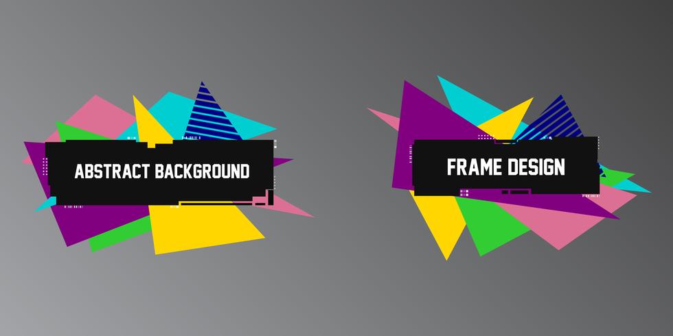 Abstract glitch backgrounds, two geometric banners,frames with bright triangle shapes vector