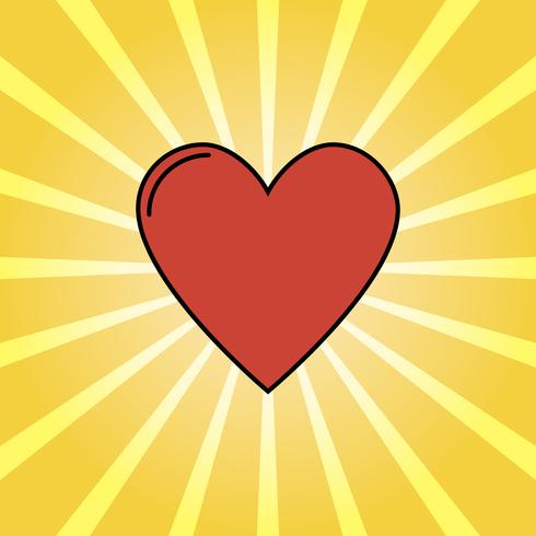 Rayos retro y corazón de dibujos animados, estilo de arte pop de fondo de amor vector