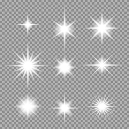 Conjunto de vector de estrella abstracta transparente ráfaga con destellos