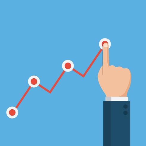 Hand touching up holding chart arrow, financial growth graph vector