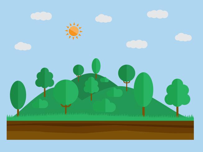 Paisaje natural en el estilo plano simple con bosque. vector