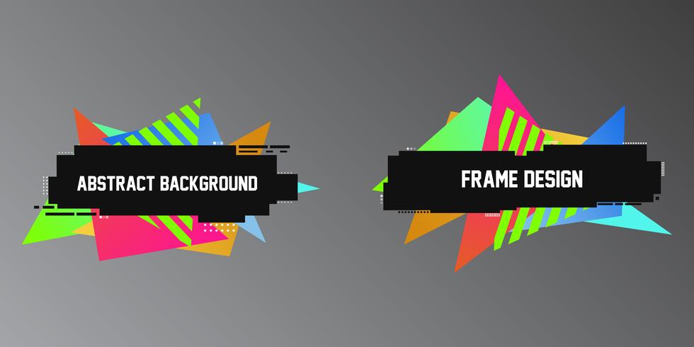 Glitch effect style, two geometric banners,frames with bright triangle shapes vector