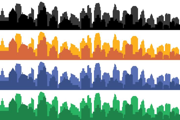 Vector set of different color horizontal cityscapes