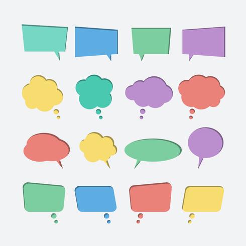 Collection of color paper cut out speech bubble vector icons