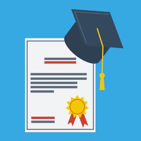 Graduation cap and paper Graduation Award flat design icon vector