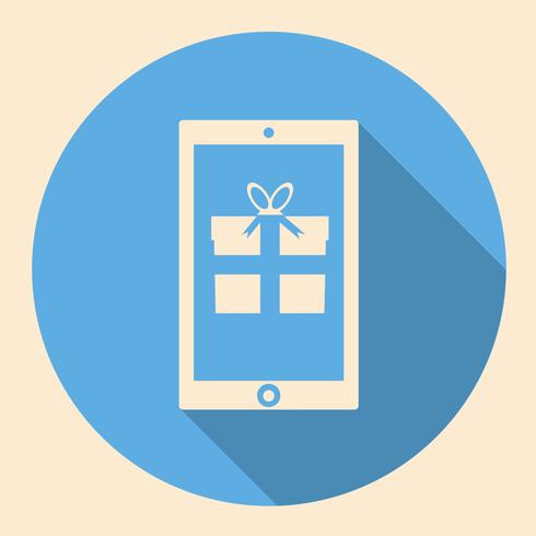 Smartphone con diseño plano del icono de caja de regalo con larga sombra vector