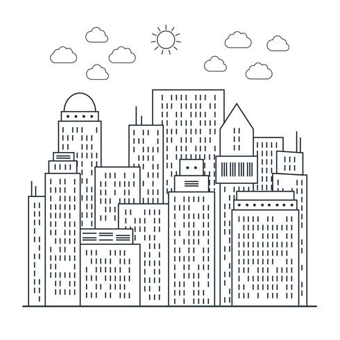 Modern Cityscape in Line art style vector