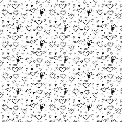 Pattern With Abstract Hand Drawn Cute Heart. Vector Illustration Background.