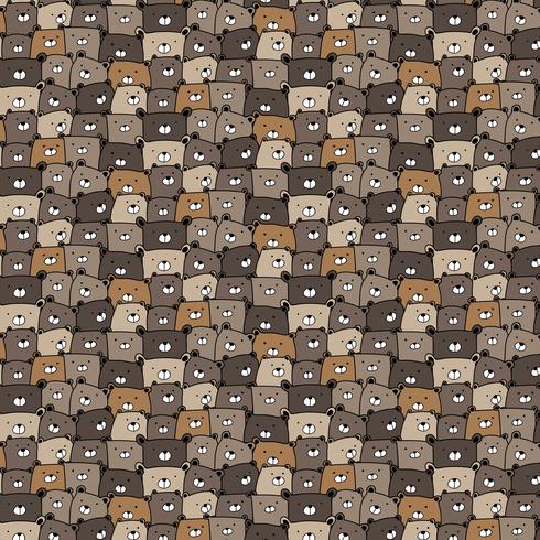 Hand Drawn Bears Vector Pattern Background. Fun Doodle. Handmade Vector Illustration.